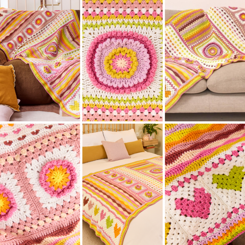 Sirdar Spring CAL 2025 Crochet Along Hearts & Flowers Blanket - 15 x Hayfield Bonus DK Yarns & Label Bundle